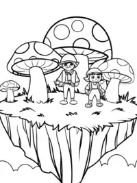 Mushroom explorers on a floating island