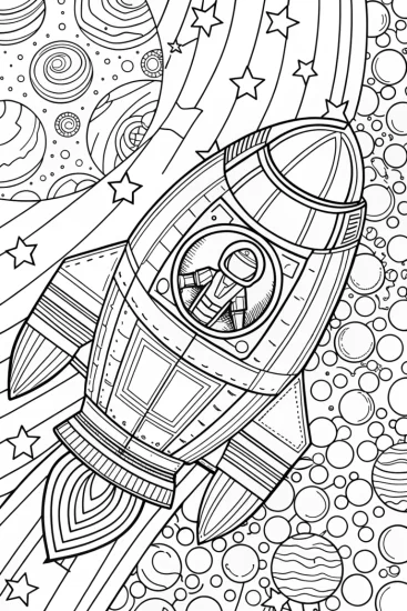 A coloring page of KAYLA’s spaceship adventure