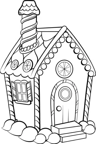 A coloring page of Gingerbread house time machine