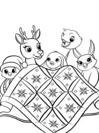 Animals around the Christmas quilt
