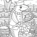 Shark chef cooking in the ocean