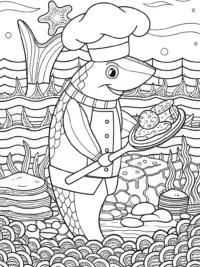 Shark chef cooking in the ocean