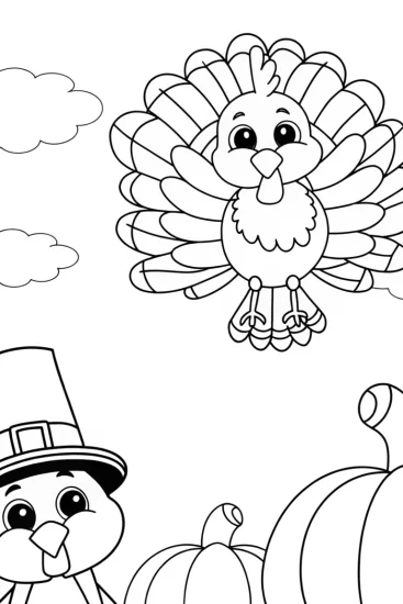 A coloring page of Thanksgiving flight with feathered friends