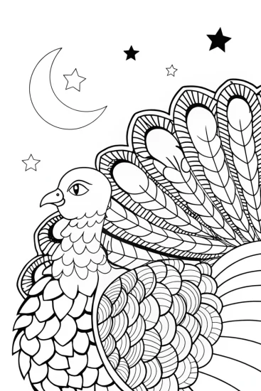 A coloring page of Turkey observing the night sky