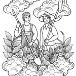 Steve and Alex gardening in clouds