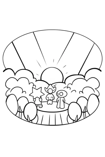 A coloring page of Legendary Pokémon summit celebration