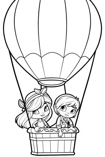A coloring page of Strawberry Shortcake hot air balloon race