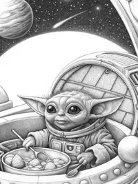 Baby Yoda cooking in space