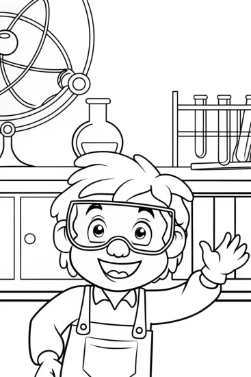 A coloring page of Luigi’s silly science show