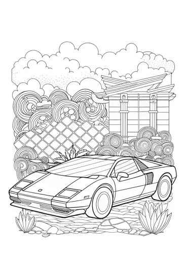 A coloring page of Lamborghini time capsule adventure