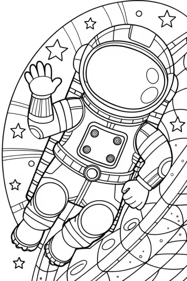 A coloring page of Sam floating in space