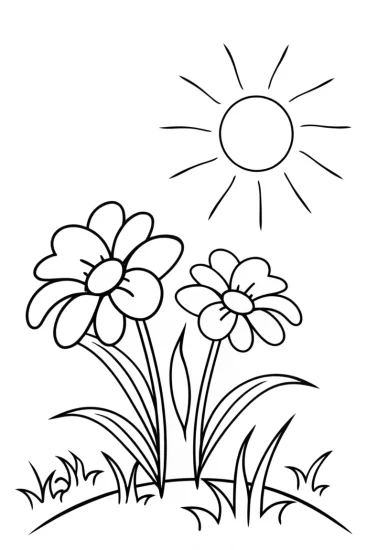 A coloring page of Dancing daisies in a sunny meadow