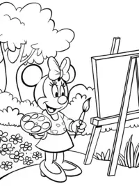 Minnie Mouse painting in the garden