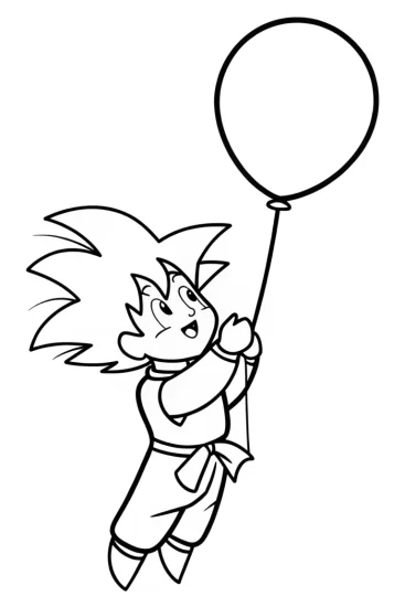 A coloring page of Goku reaching for a balloon