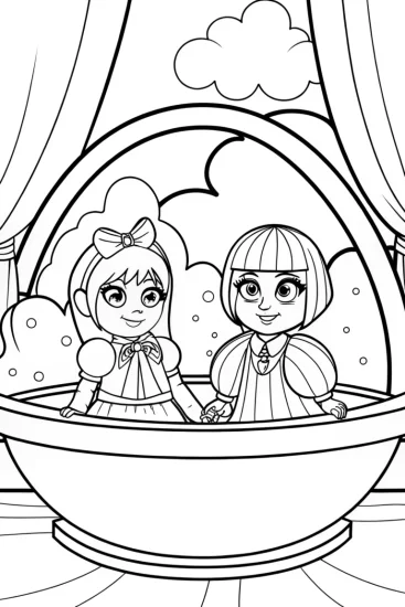 A coloring page of Rainbow time machine adventure