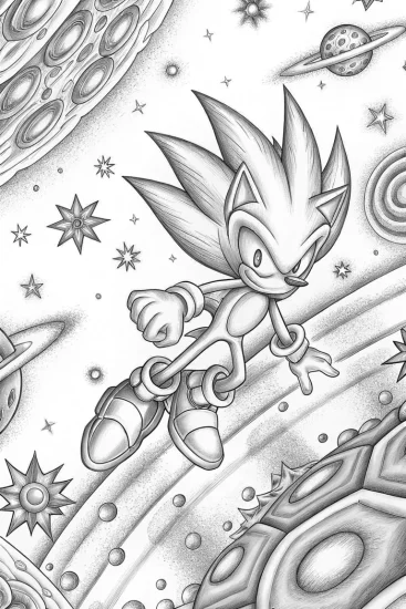 A coloring page of Super Sonic cosmic puzzle challenge