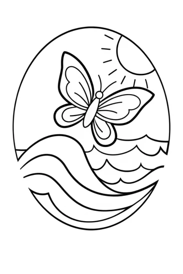 A coloring page of Butterfly navigating the ocean