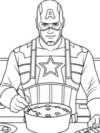 Captain America baking a cake