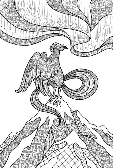 A coloring page of Aurora Mountain Peak Coloring Page