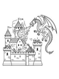 Dragon Castle Attack Coloring Page