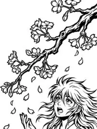 Falling Cherry Blossoms Coloring Page