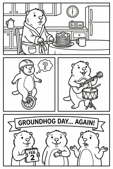 A coloring page of Groundhog Day Fun Coloring Page