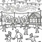 Ice Skating Rink with Figures and Colorful Lighting Coloring Page