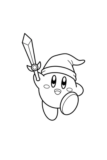 A coloring page of Kirby Heroic Sword Pose Coloring Page