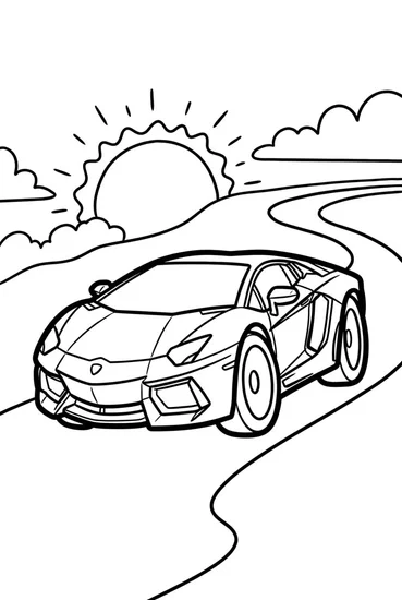 A coloring page of Lamborghini Sunset Drive Coloring Page