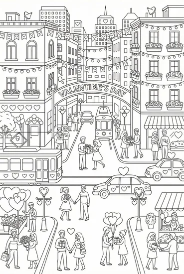 A coloring page of Love in the City Coloring Page