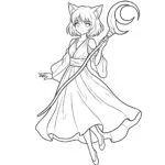 Magical Anime Kitty Coloring Page