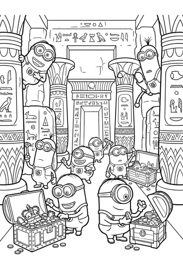 A coloring page of Minions in Egypt Coloring Page
