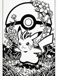 Pikachu’s Floral Garden Coloring Page