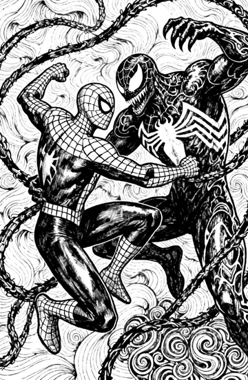 A coloring page of Spiderman vs Venom Coloring Page