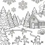 Winter Skating Scene Coloring Page